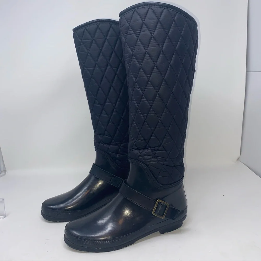 Sperry Black Top Sider Hingham Quilted Tall Shaft Rain Boots Sz. 5